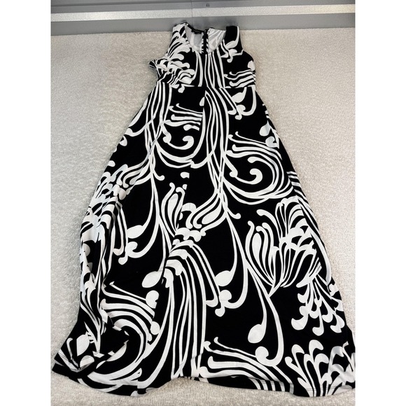 Talbots Dress Womens Petite Small Black White Maxi A-Line Swirl Print Stretch - Picture 1 of 6